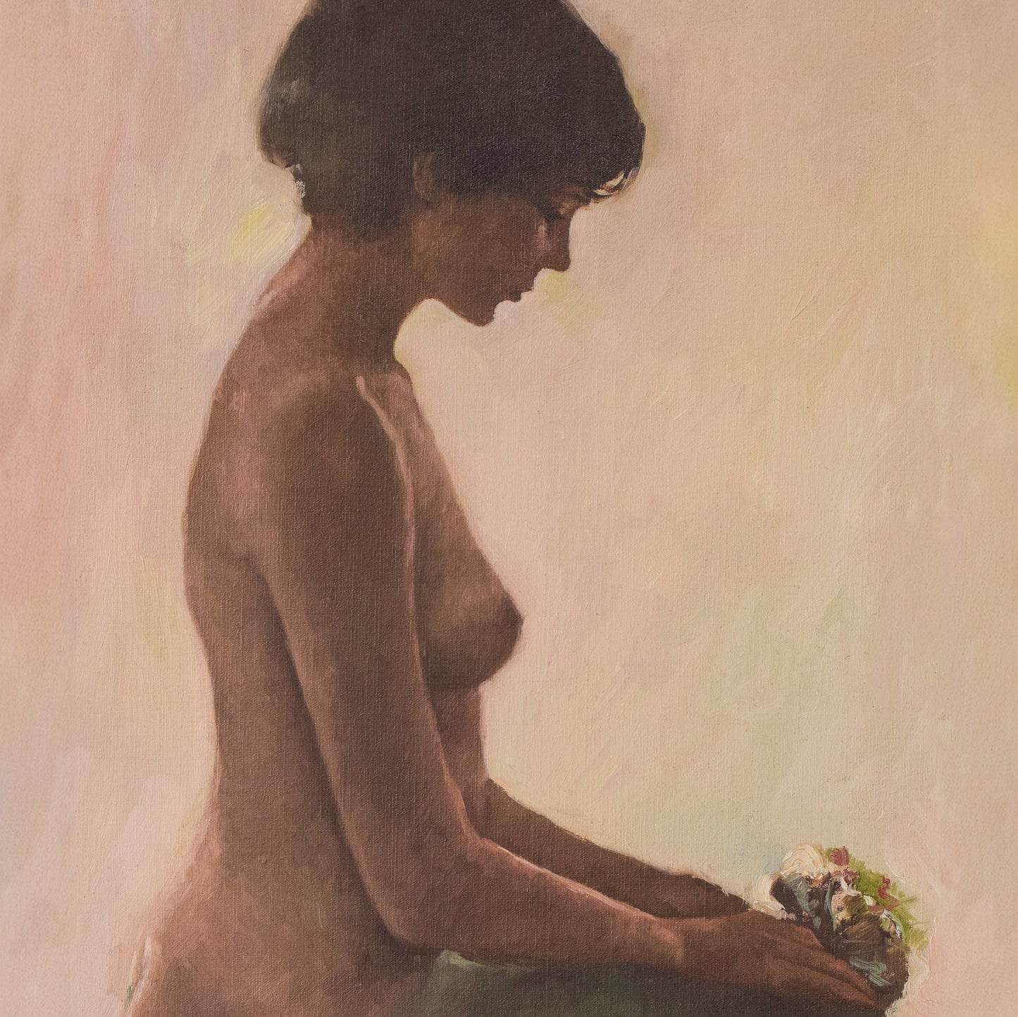 Female Nude Study with Bouquet of Flowers - Modern Decorative