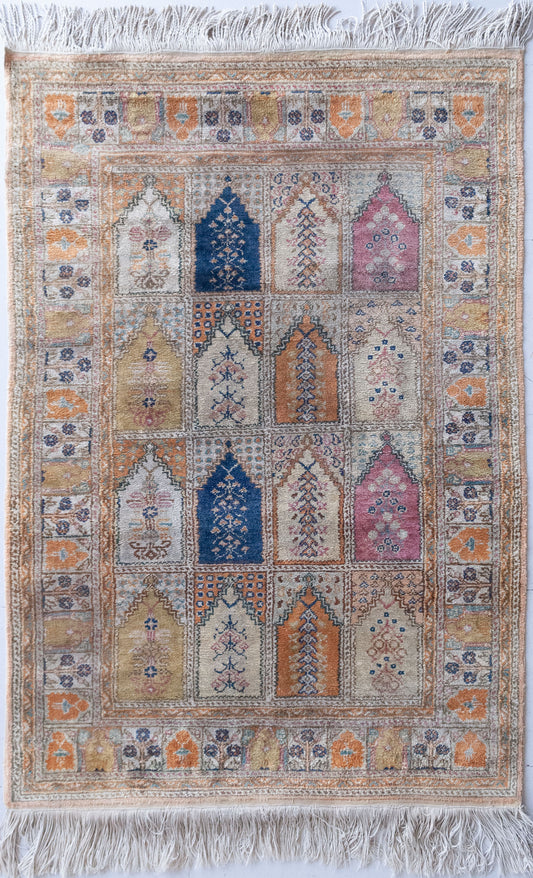 Vintage - Kashmir Hand Knotted Silk Rug - Modern Decorative