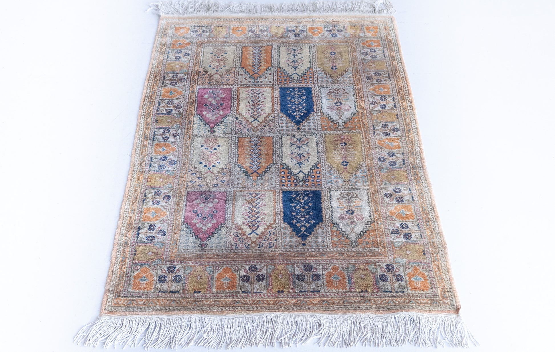 Vintage - Kashmir Hand Knotted Silk Rug - Modern Decorative