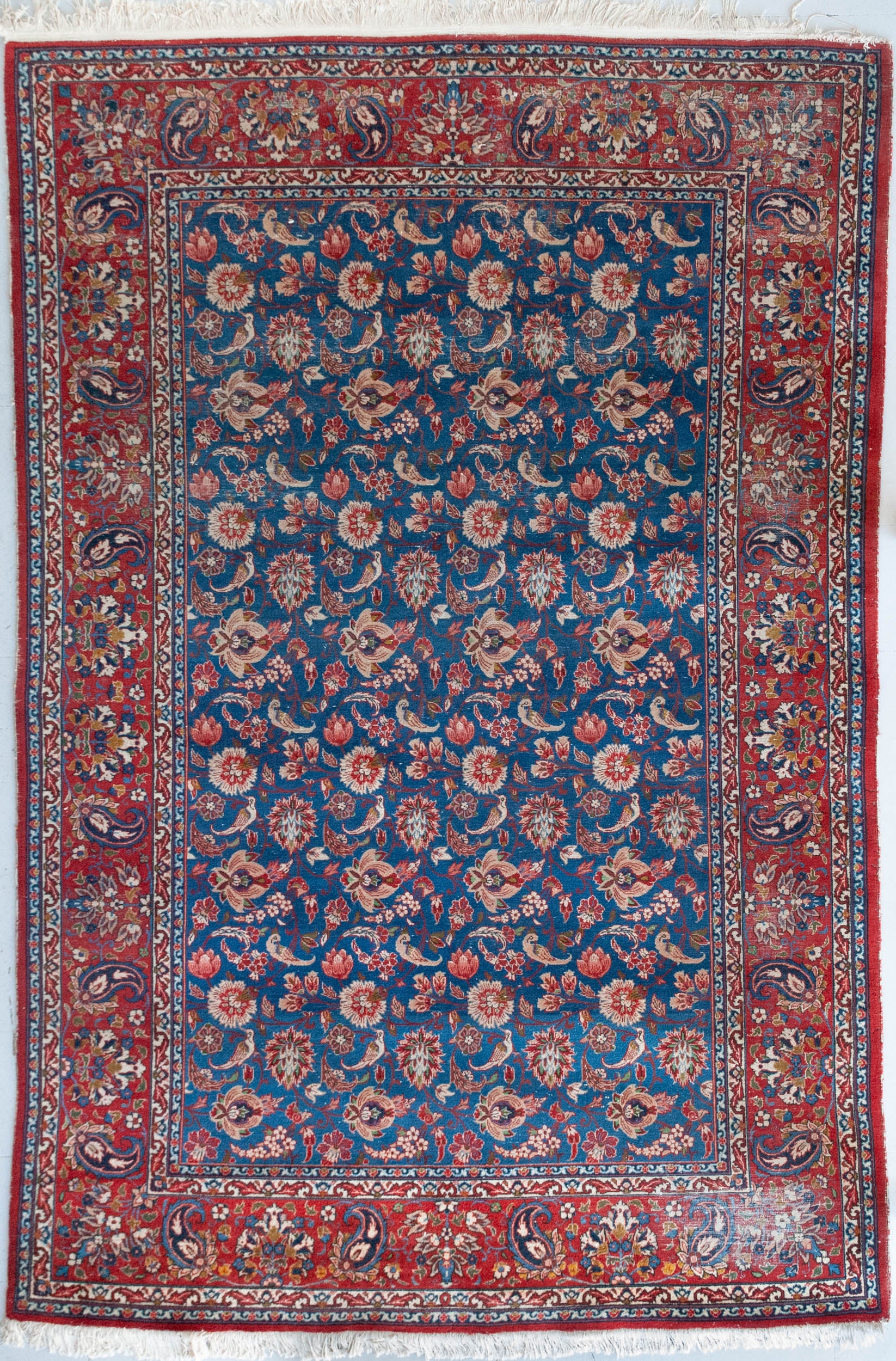 Mashhad Rug With Flowers and Birds - Large - Vintage - Modern Decorative