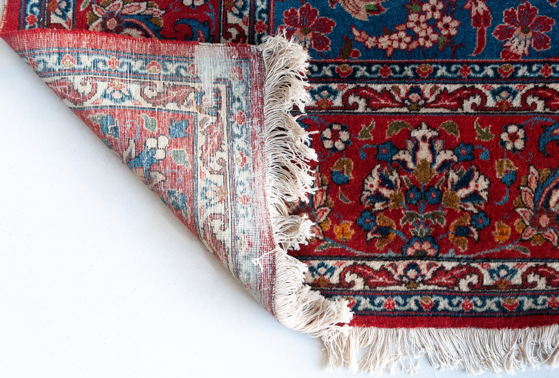 Mashhad Rug With Flowers and Birds - Large - Vintage - Modern Decorative