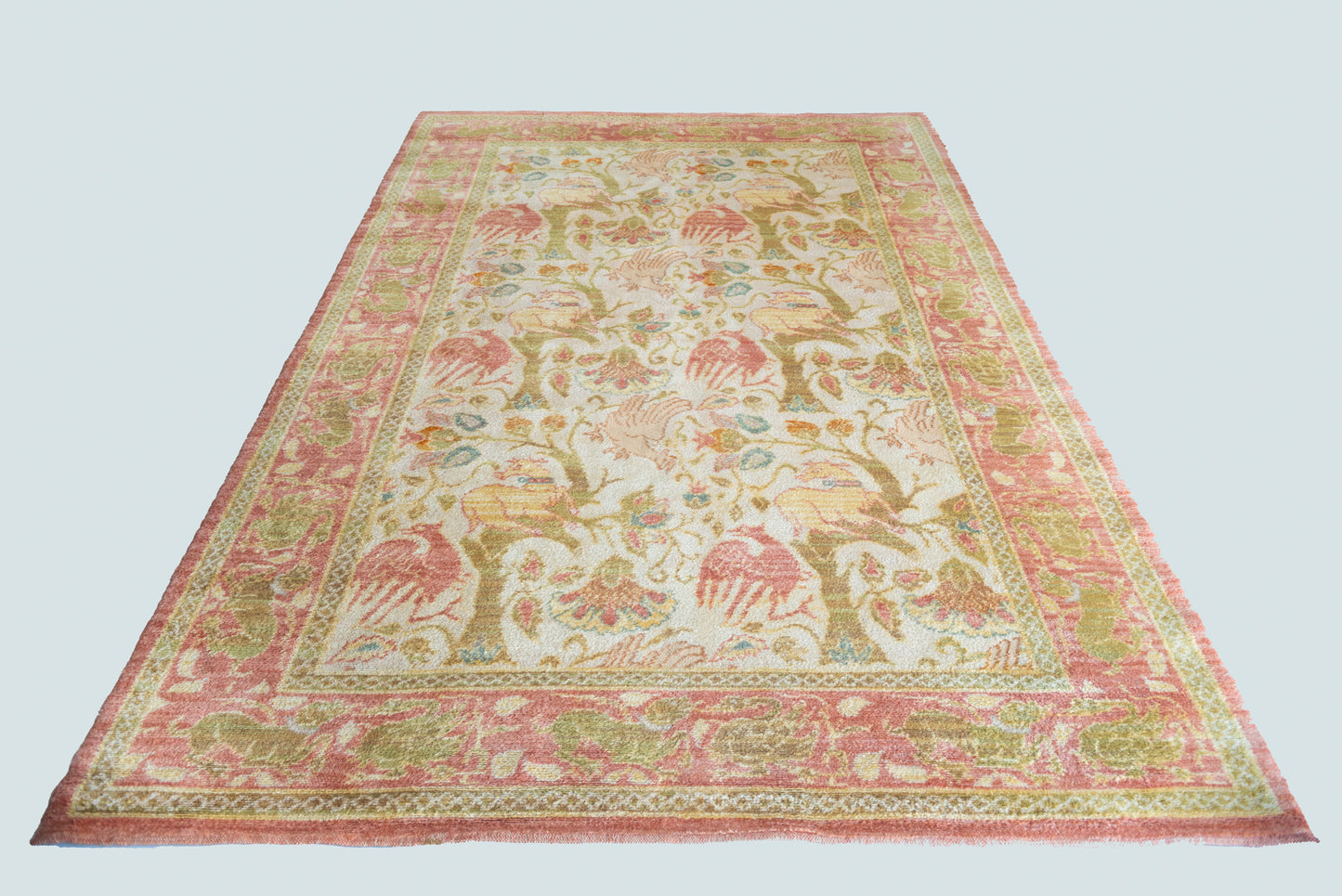 Large Hand Woven - Vintage Spanish Rug With Exotic Creatures - Modern Decorative