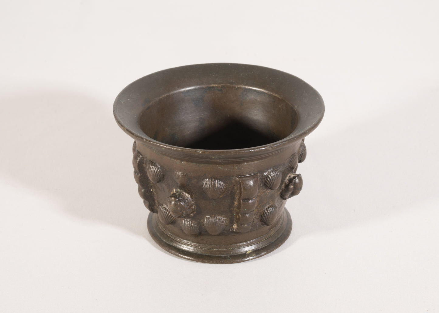 17th or 18th Century Bronze mortar with Sea Shell Motifs