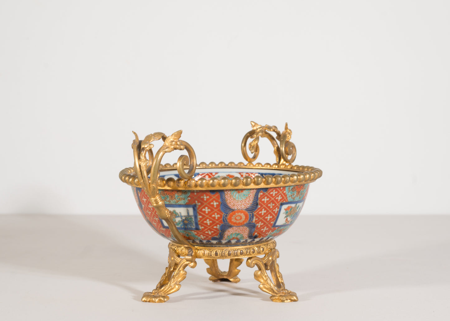 19th Century Chinese or Japanese Imari Porcelain Bowl with Gilded Mounts