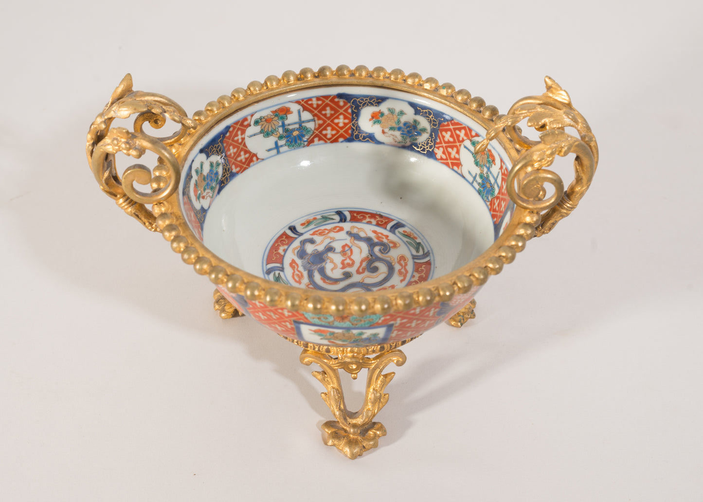 19th Century Chinese or Japanese Imari Porcelain Bowl with Gilded Mounts