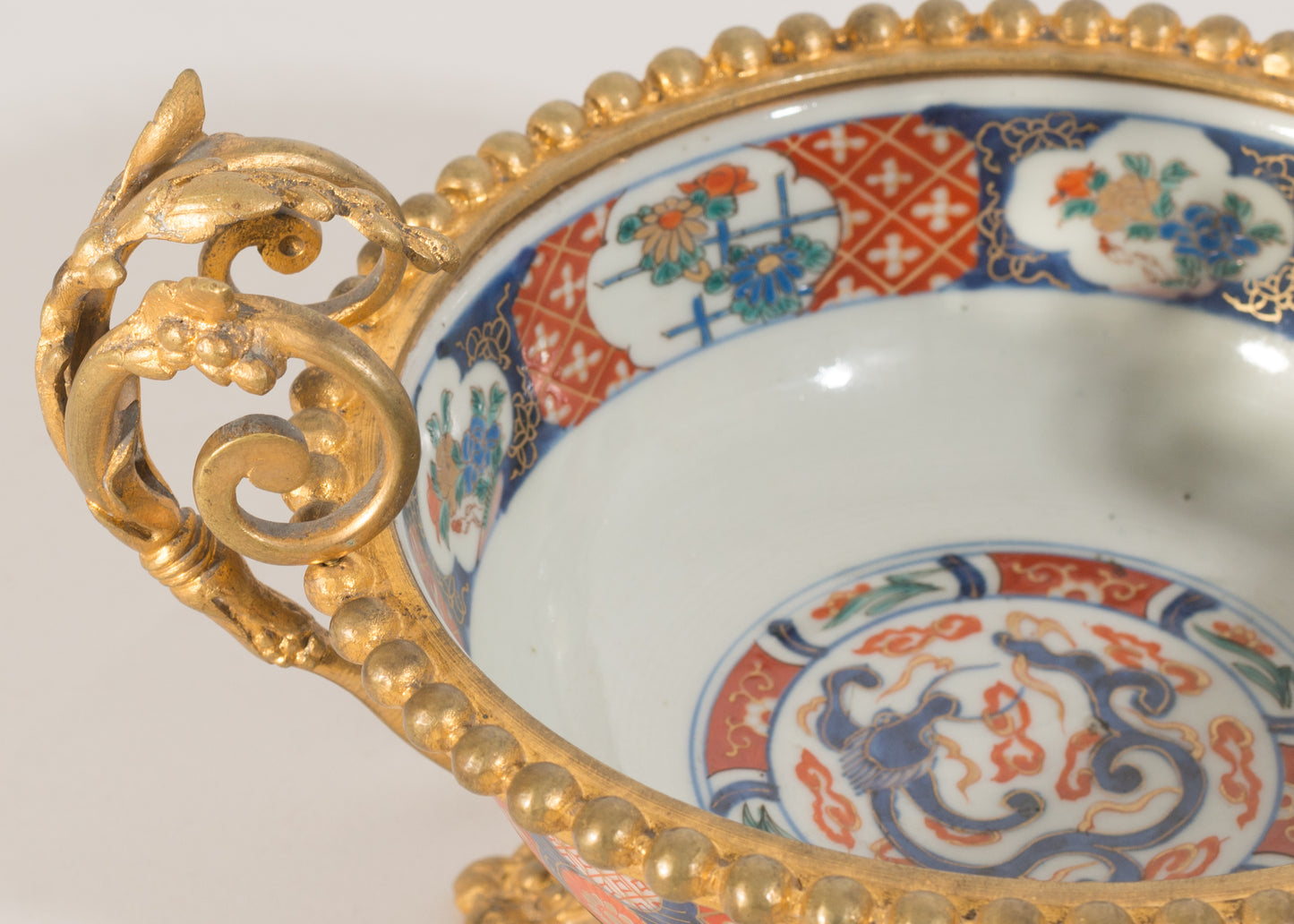 19th Century Chinese or Japanese Imari Porcelain Bowl with Gilded Mounts
