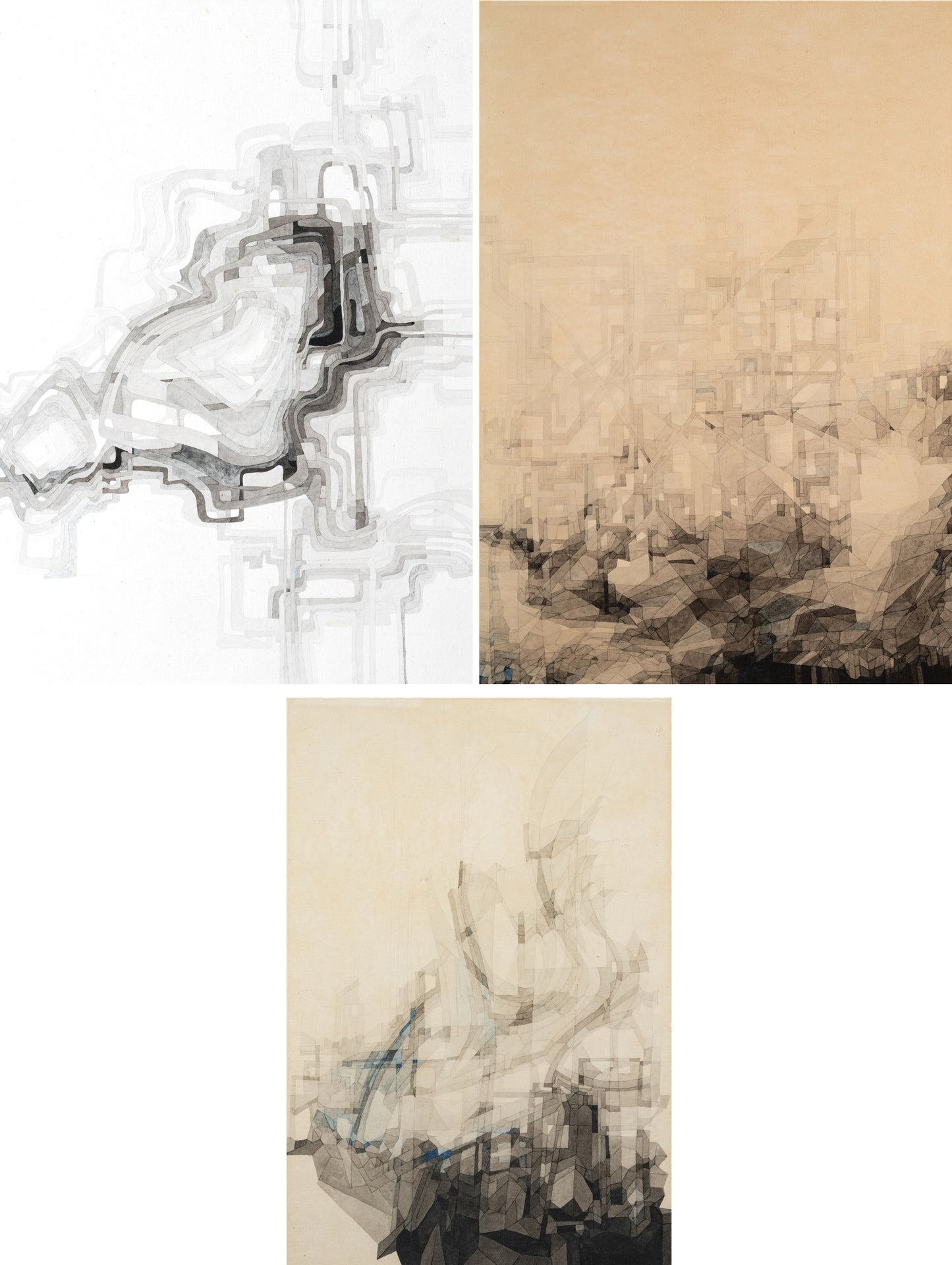 Abstract Compositions - Watercolours - Set of 3 - Joan CLARET - Modern Decorative
