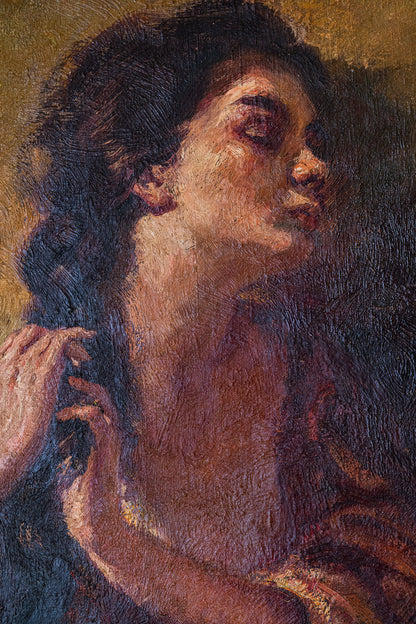 Senorita plaiting her hair - Rosendo González Carbonell (1910-1984)