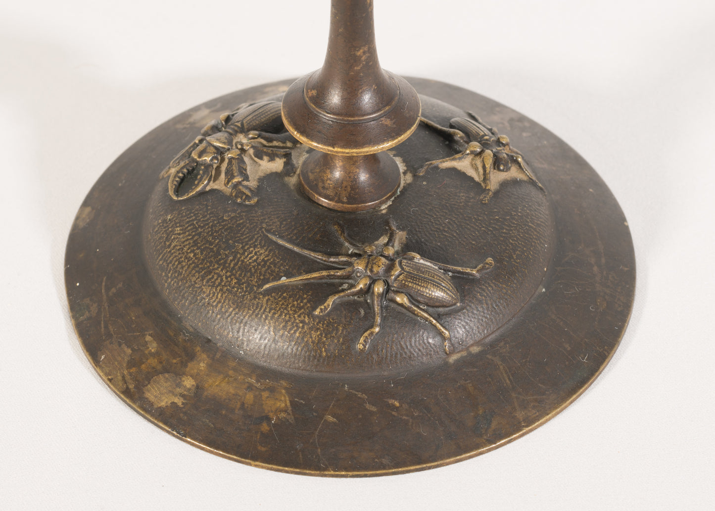 Follower of Tiffany & Co.: Art Nouveau Bronze Candlesticks with insects