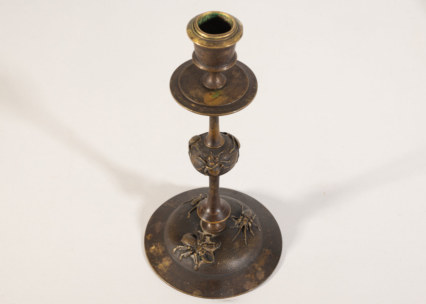 Follower of Tiffany & Co.: Art Nouveau Bronze Candlesticks with insects