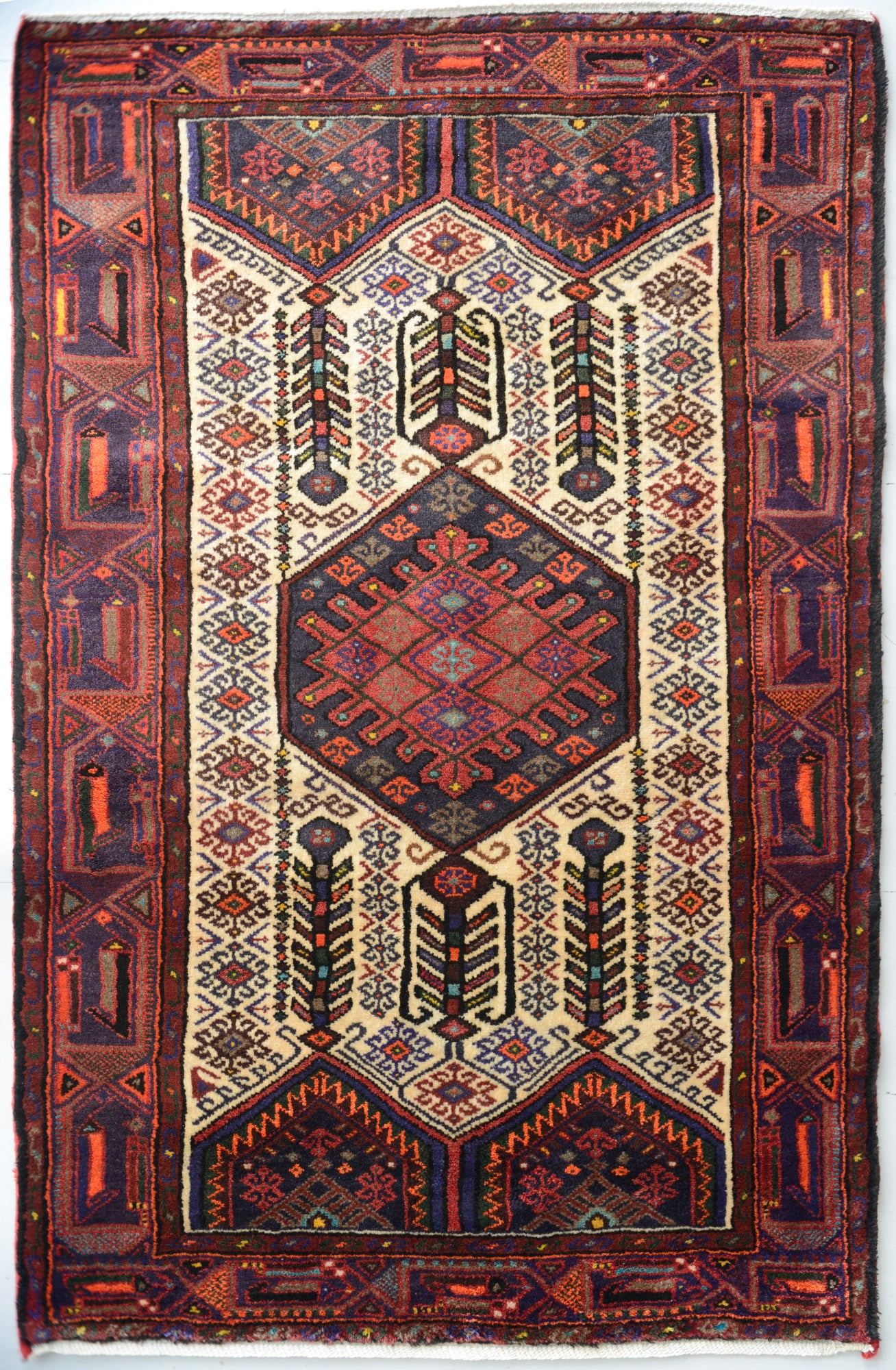 Handwoven - Cream Ground Vintage Persian Rug - Modern Decorative