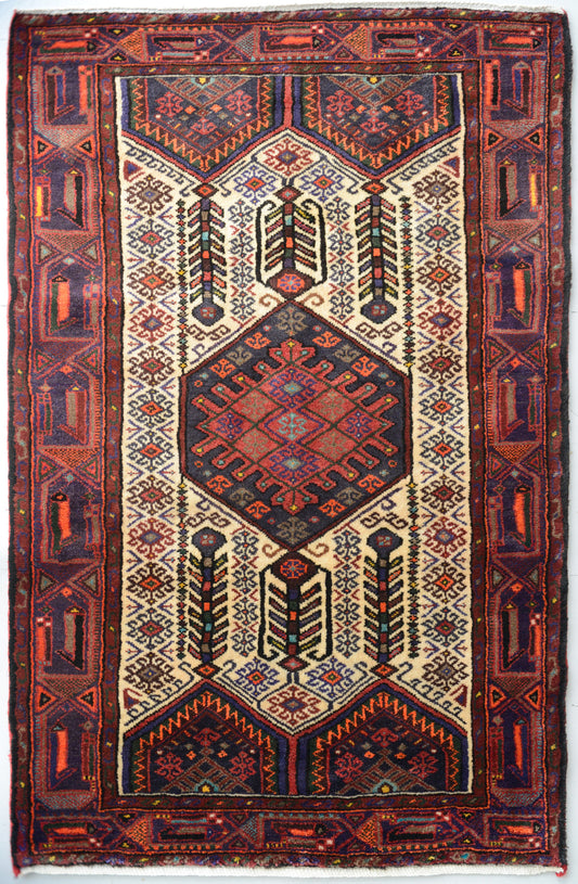 Handwoven - Cream Ground Vintage Persian Rug - Modern Decorative