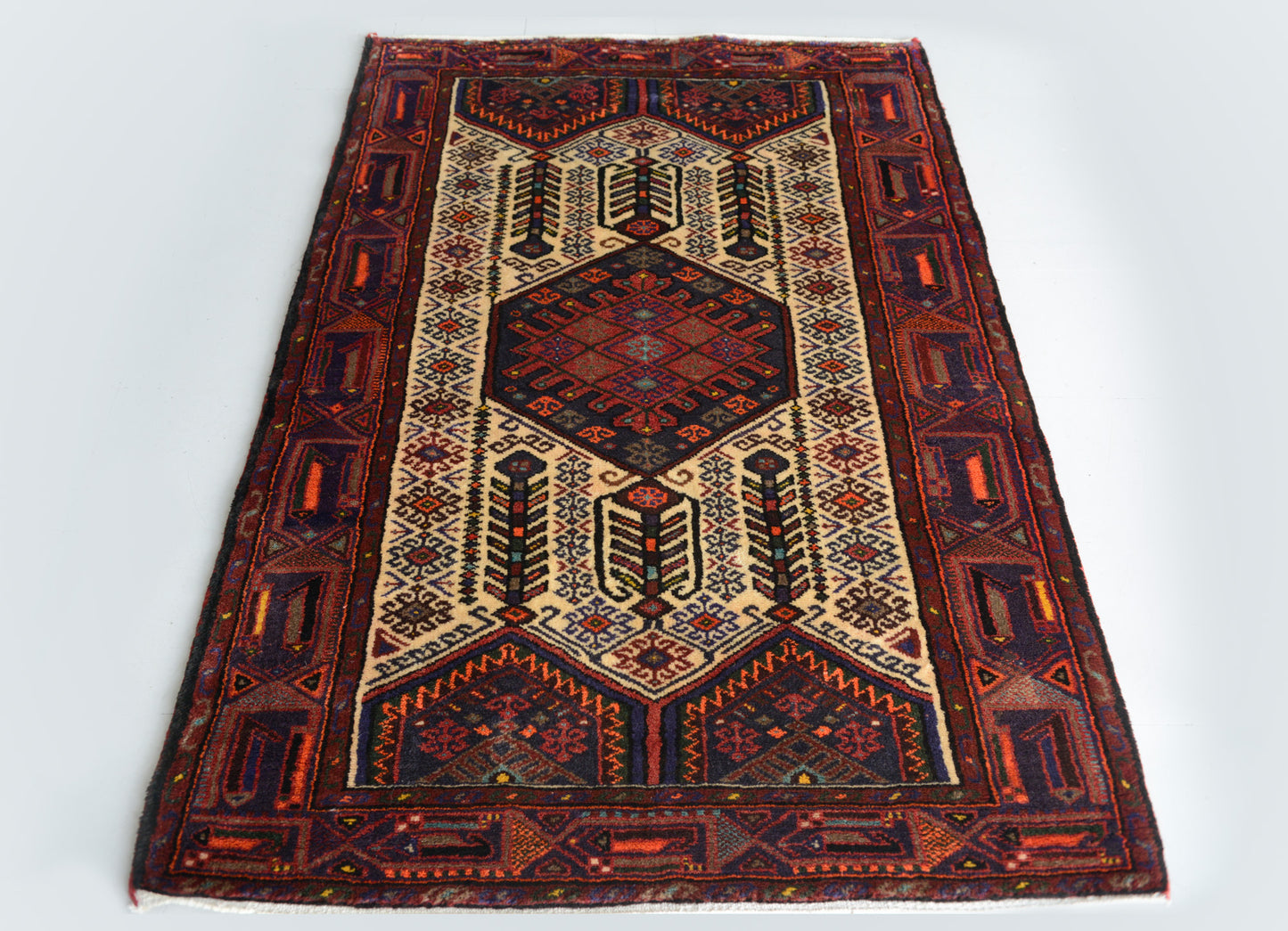 Handwoven - Cream Ground Vintage Persian Rug - Modern Decorative