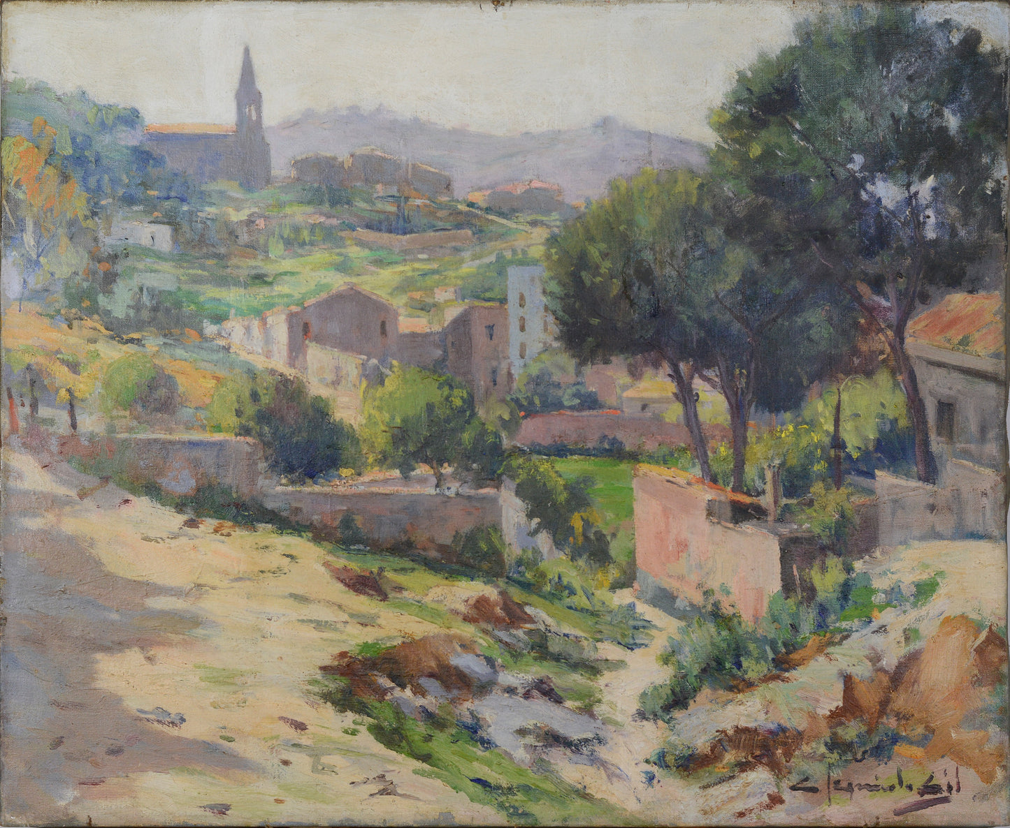 Impressionist oil - Spanish or Catalan Mountain Village - Modern Decorative