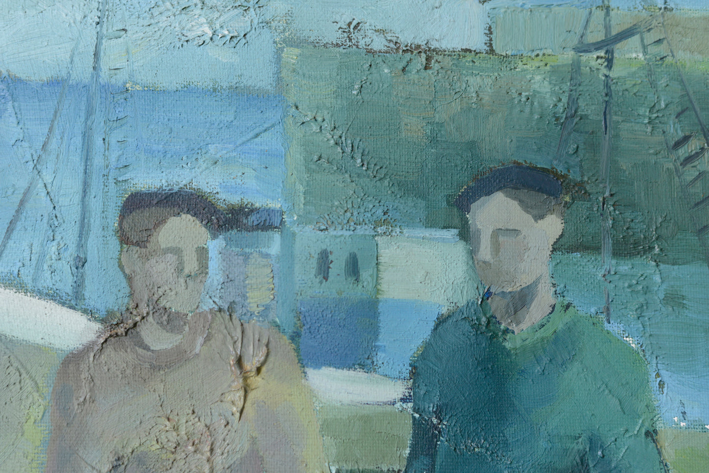 TWO FISHERMEN - CUBIST INFLUENCED OIL - Jose Ramon Arostegui - Modern Decorative