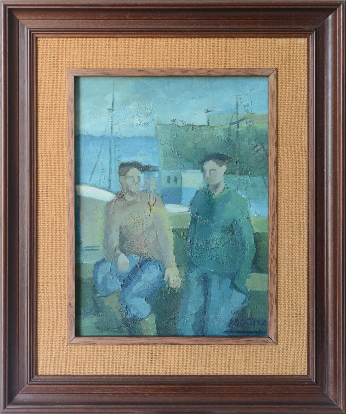TWO FISHERMEN - CUBIST INFLUENCED OIL - Jose Ramon Arostegui - Modern Decorative