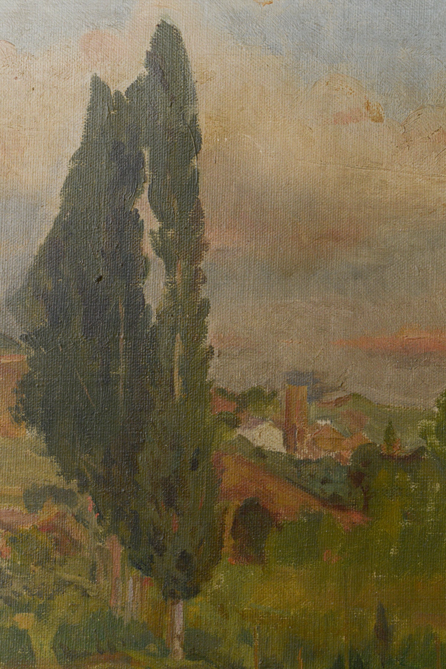 Framed impressionist landscape with Popular Trees