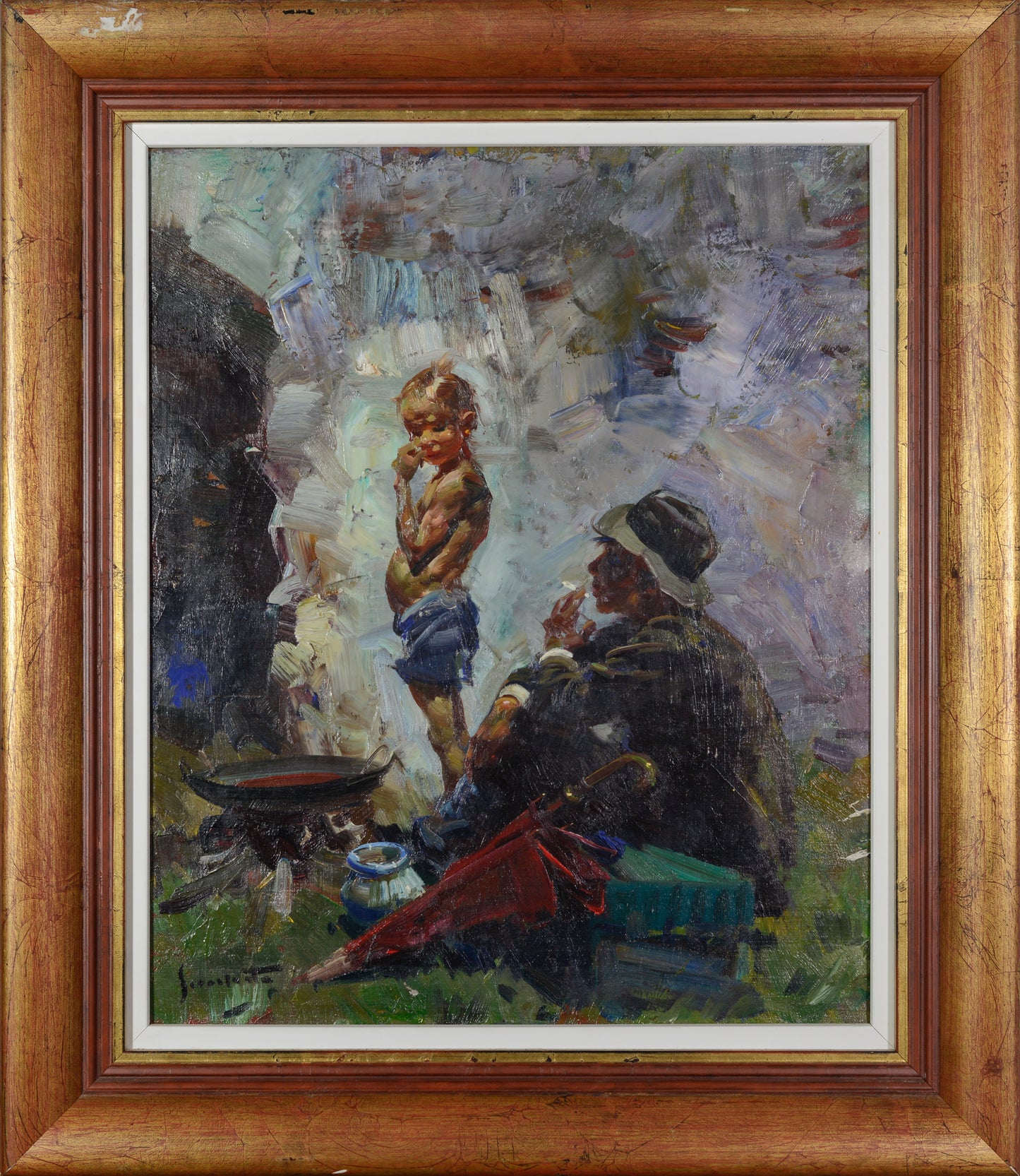 Josep Serra i Santa - Josep Serrasanta - Man and Boy by Camp Fire