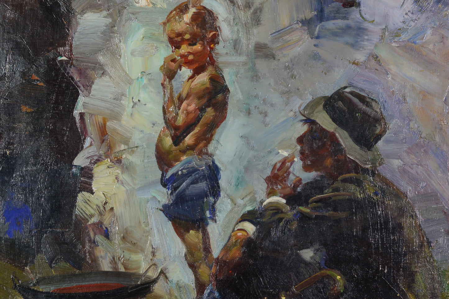 Josep Serra i Santa - Josep Serrasanta - Man and Boy by Camp Fire