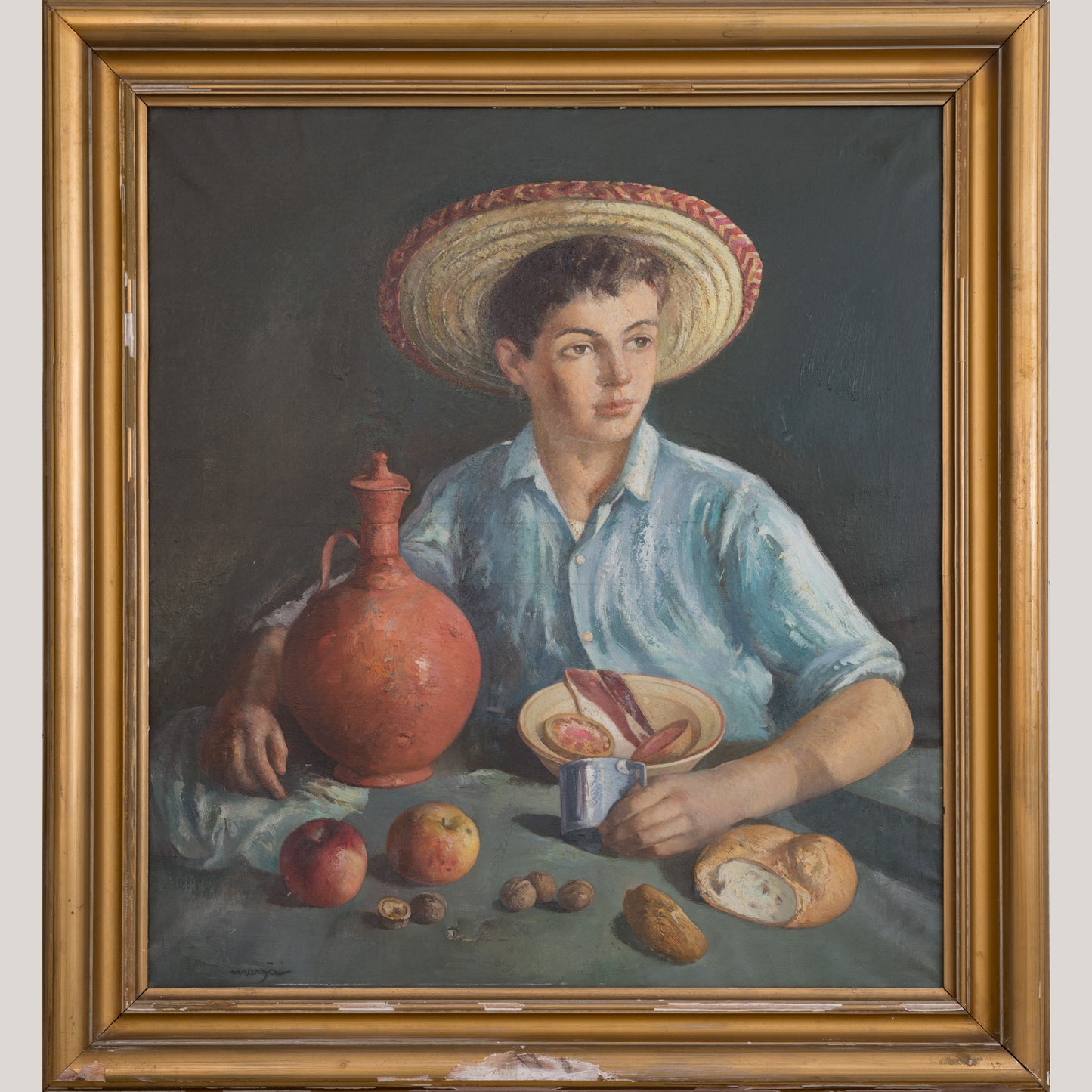Boy with breakfast - Signed "Marià" - Oil on Canvas - Modern Decorative