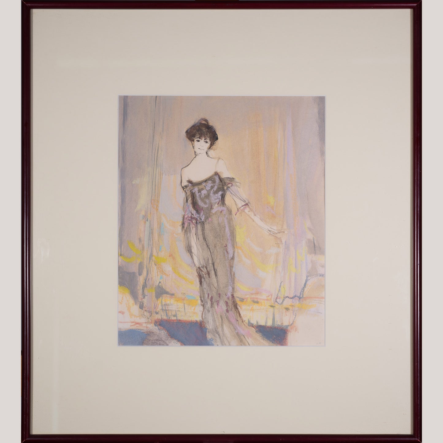 Evening Elegance in Violet Light - Framed Watercolor - Modern Decorative