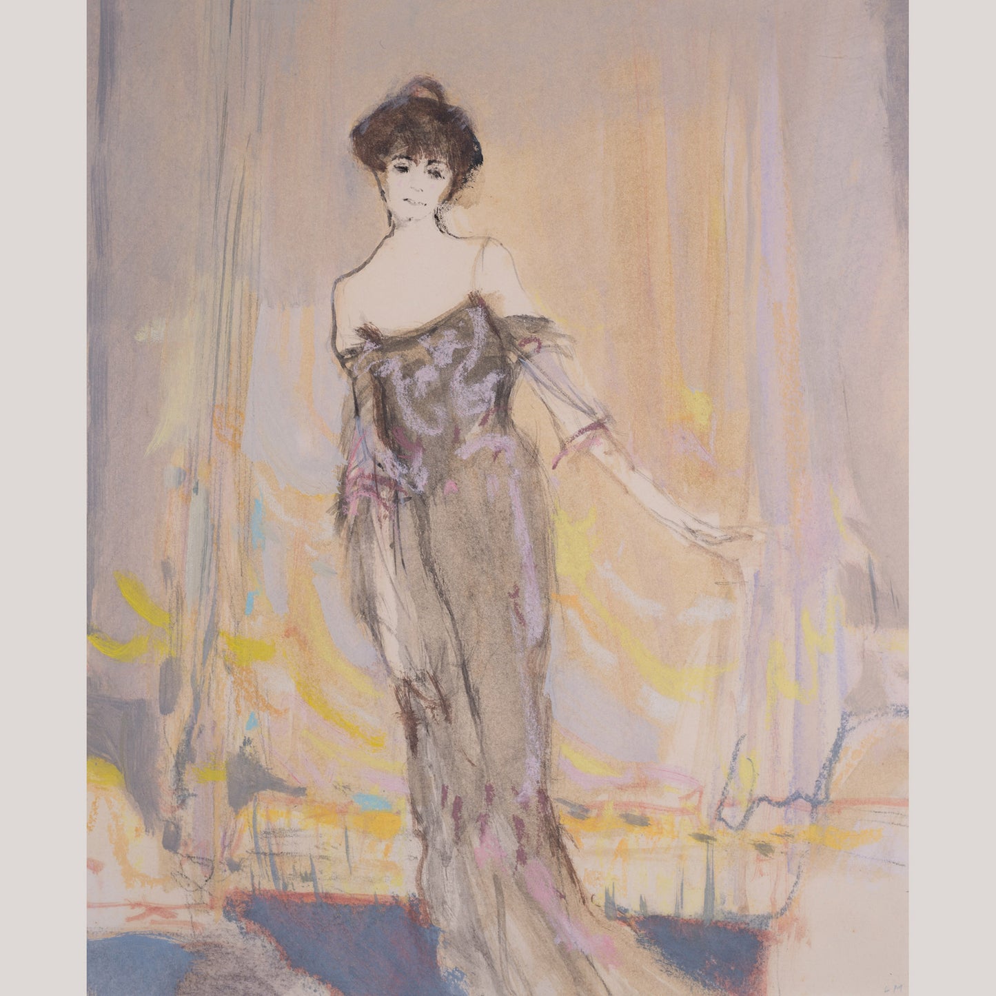 Evening Elegance in Violet Light - Framed Watercolor - Modern Decorative