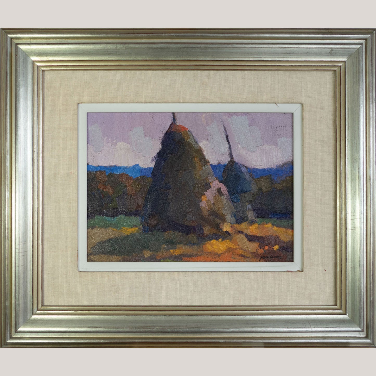 Twilight Haystacks - Joan Condins – Original Framed Impressionist Oil Painting