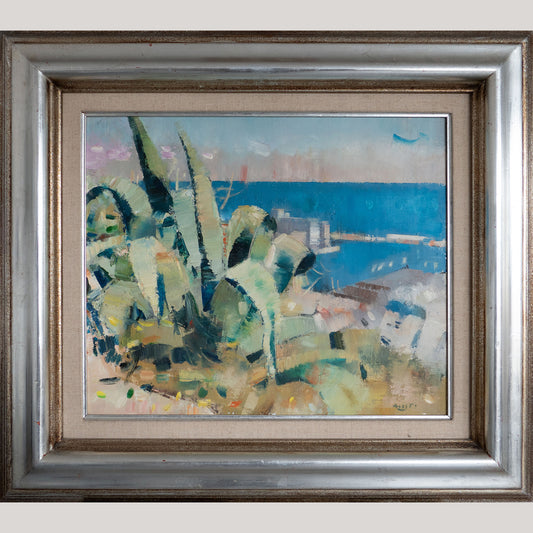 Seaside Agave - Abstract Mediterranean Landscape Oil Painting