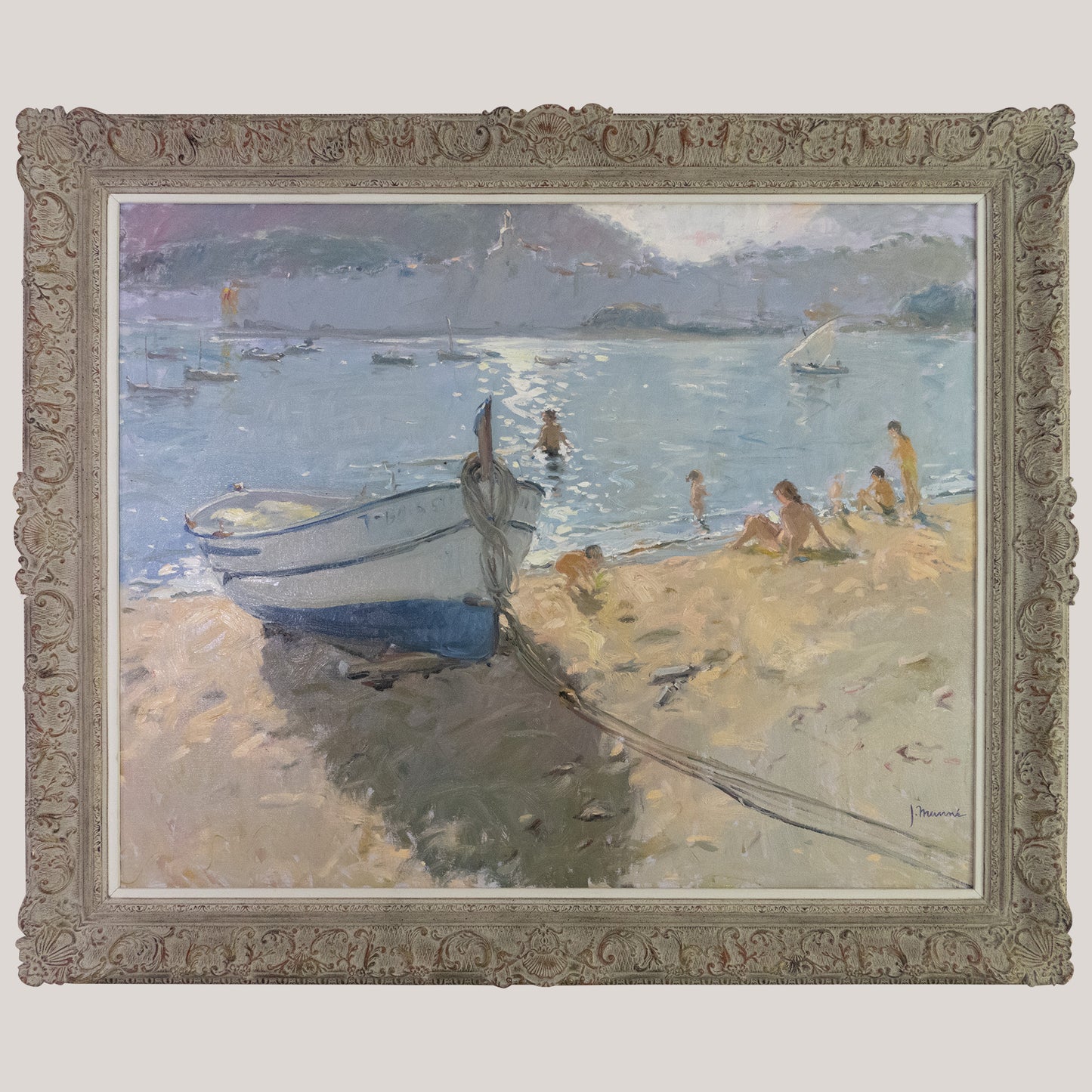 Contrallum a Cadaqués – Beach Scene with Boat by Josep Munné Graupera