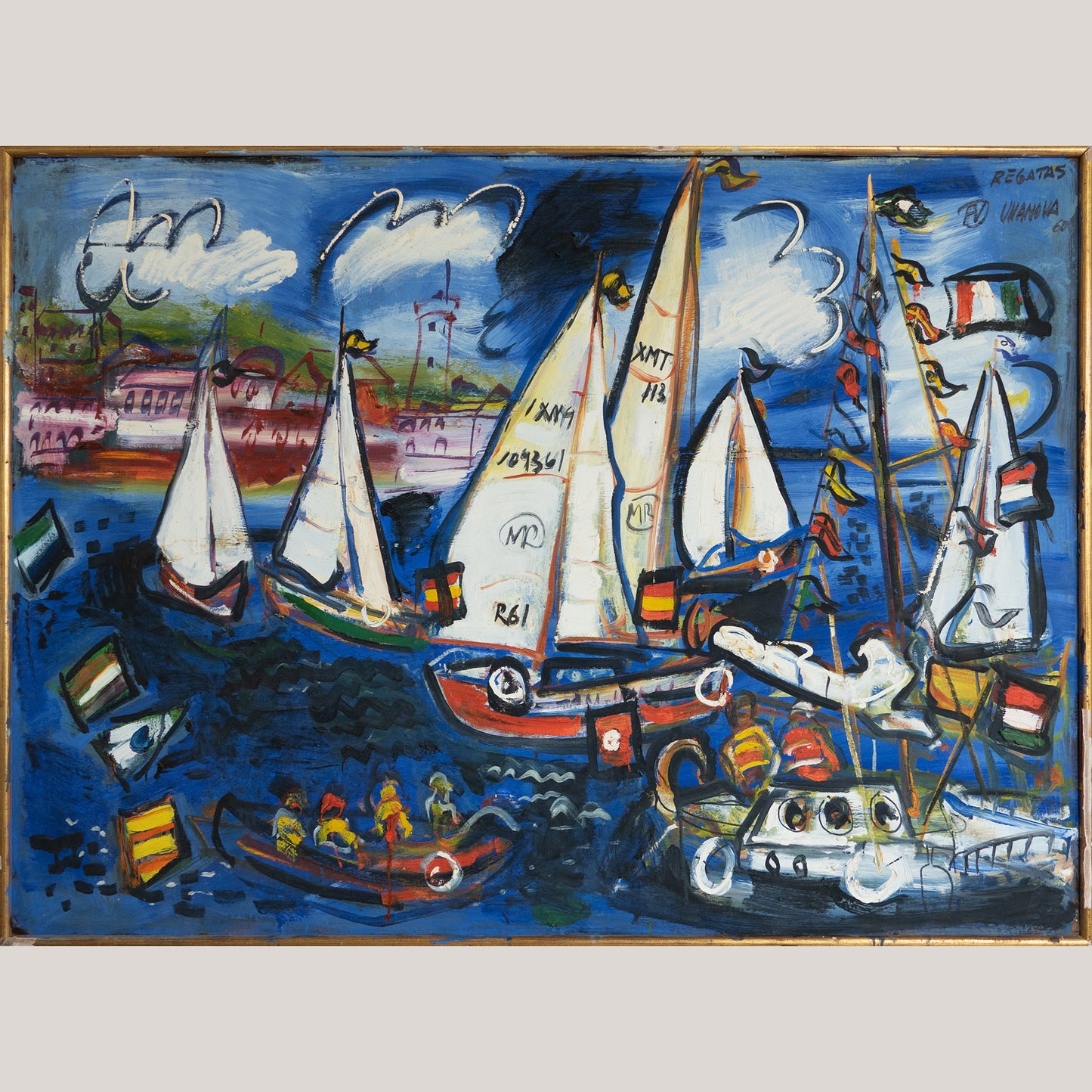 “Sailboats at Regatta – Original Oil by Fermín Vilanova (1960)”