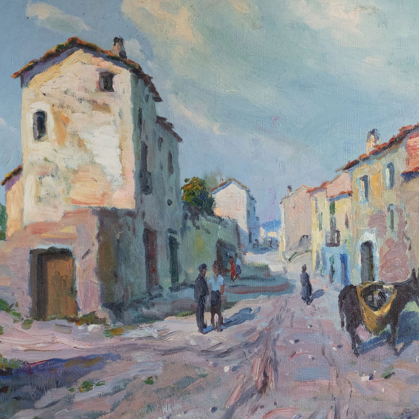 Caserras Village Street Scene – Impressionist Original Oil by Ramon Trulls Pons