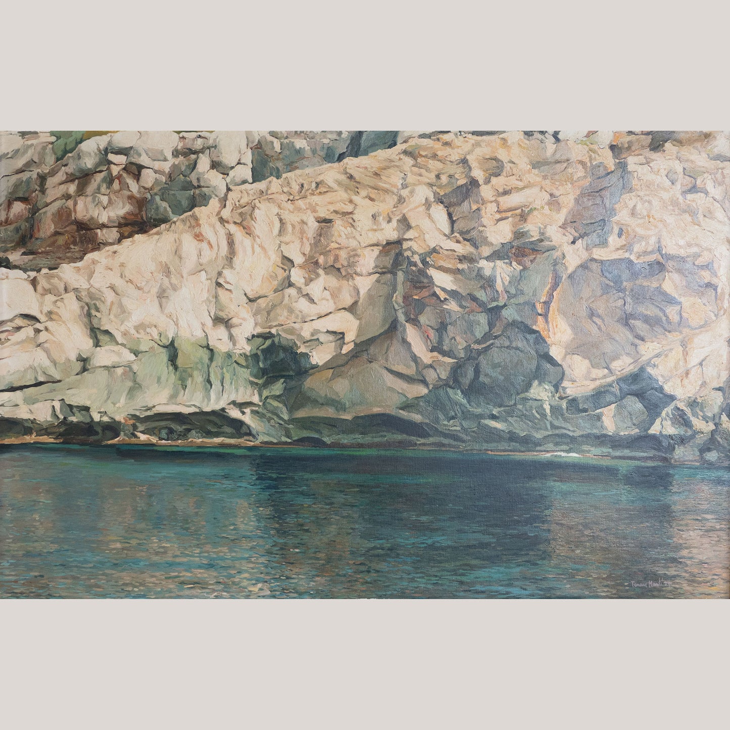 Rocky Coastline & Shimmering Water – Ferran Martí, Oil on Canvas