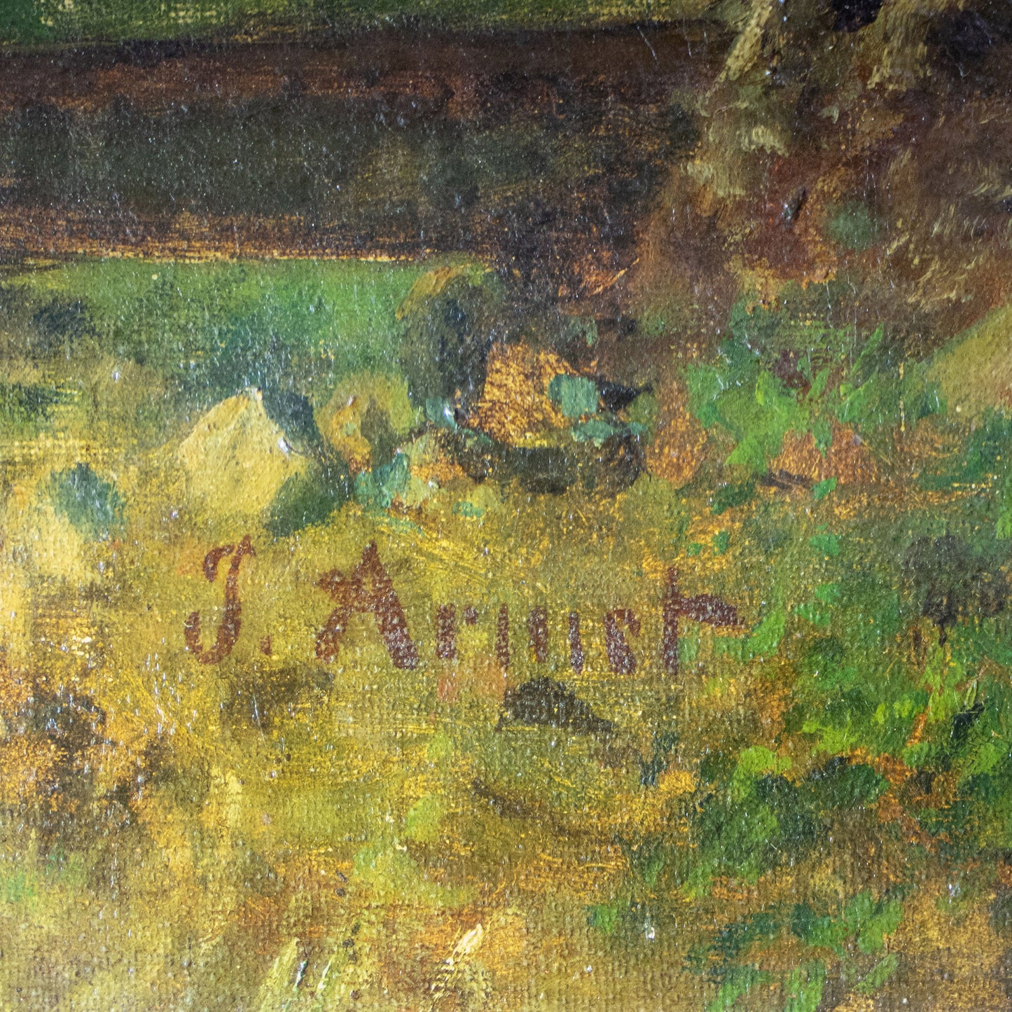 Pastoral Riverbank Scene – Signed 19th Century Oil Framed on Canvas