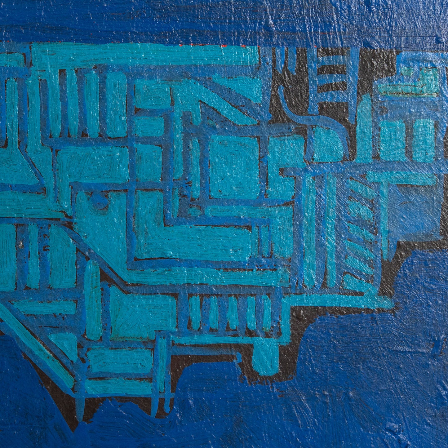 Blue Abstract Geometric Composition – 19th Century Oil on Canvas by Cellos