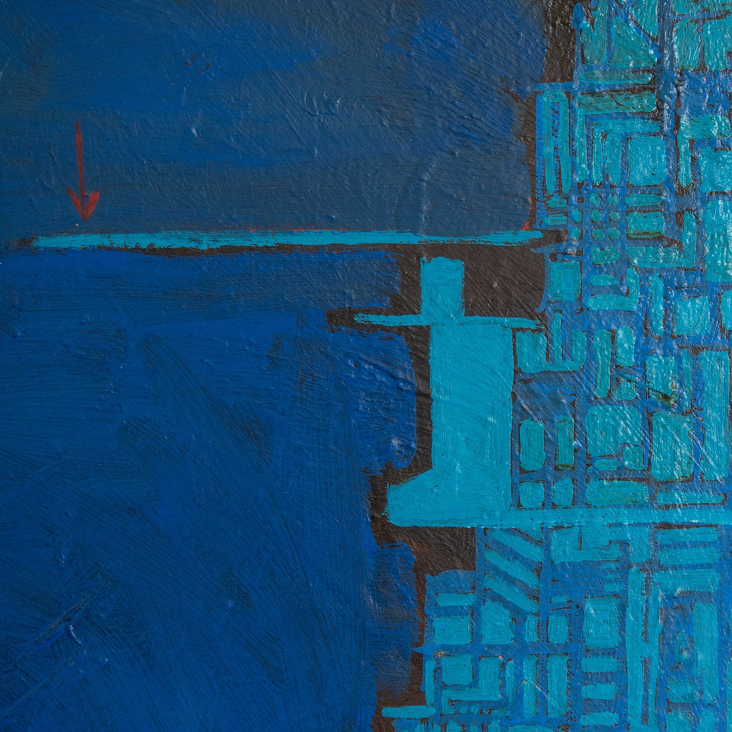 Blue Abstract Geometric Composition – 19th Century Oil on Canvas by Cellos