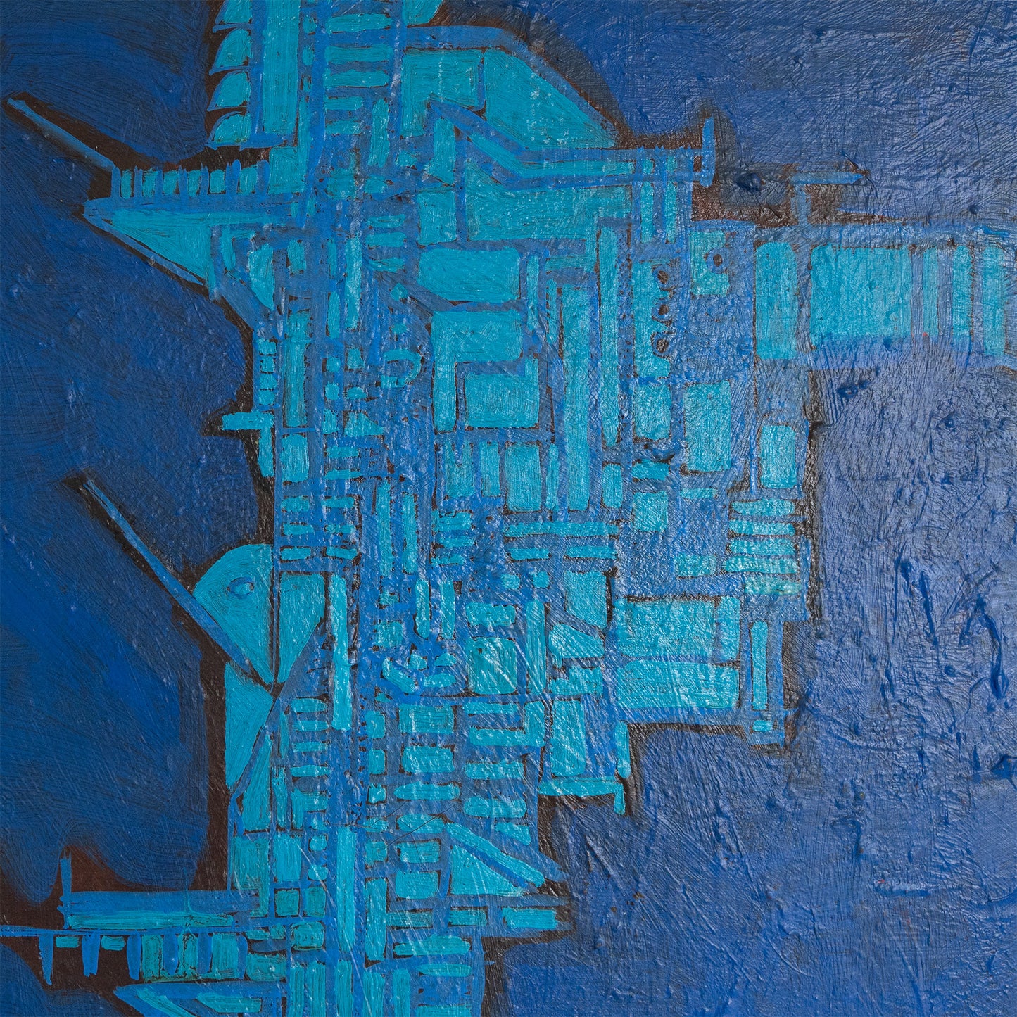 Blue Abstract Geometric Composition – 19th Century Oil on Canvas by Cellos