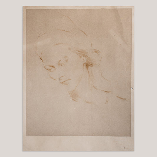 Female Portrait Study Drawing - signed - 19th Century