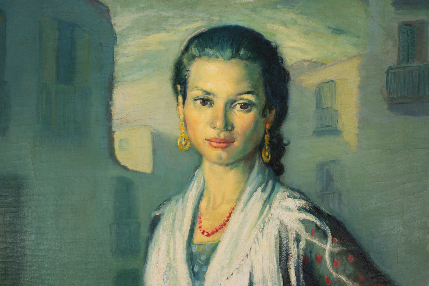 "Gipsy - Rosario" of Montjuich - JOSÉ LAMUÑO - Framed Oil on Canvas
