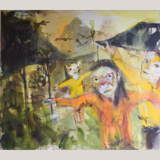 Sabrina Shah - Figures with Masks and Birds