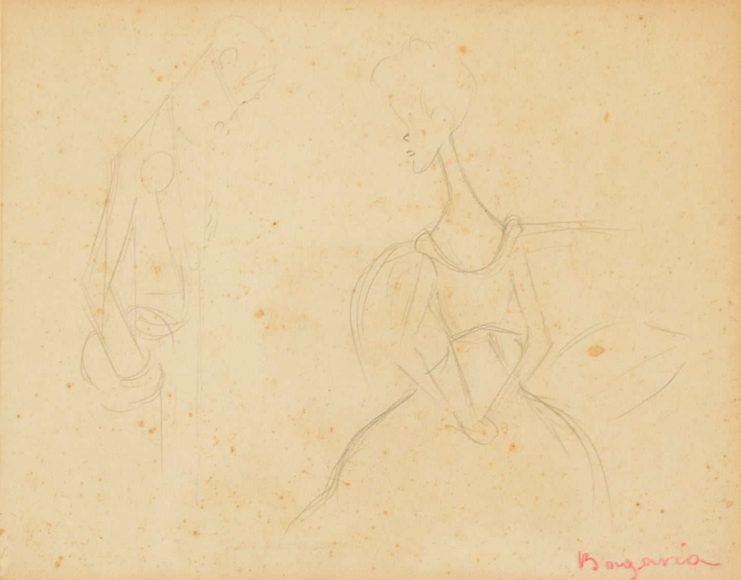 'A Conversation' - Pencil Drawing of Two Figures - Modern Decorative