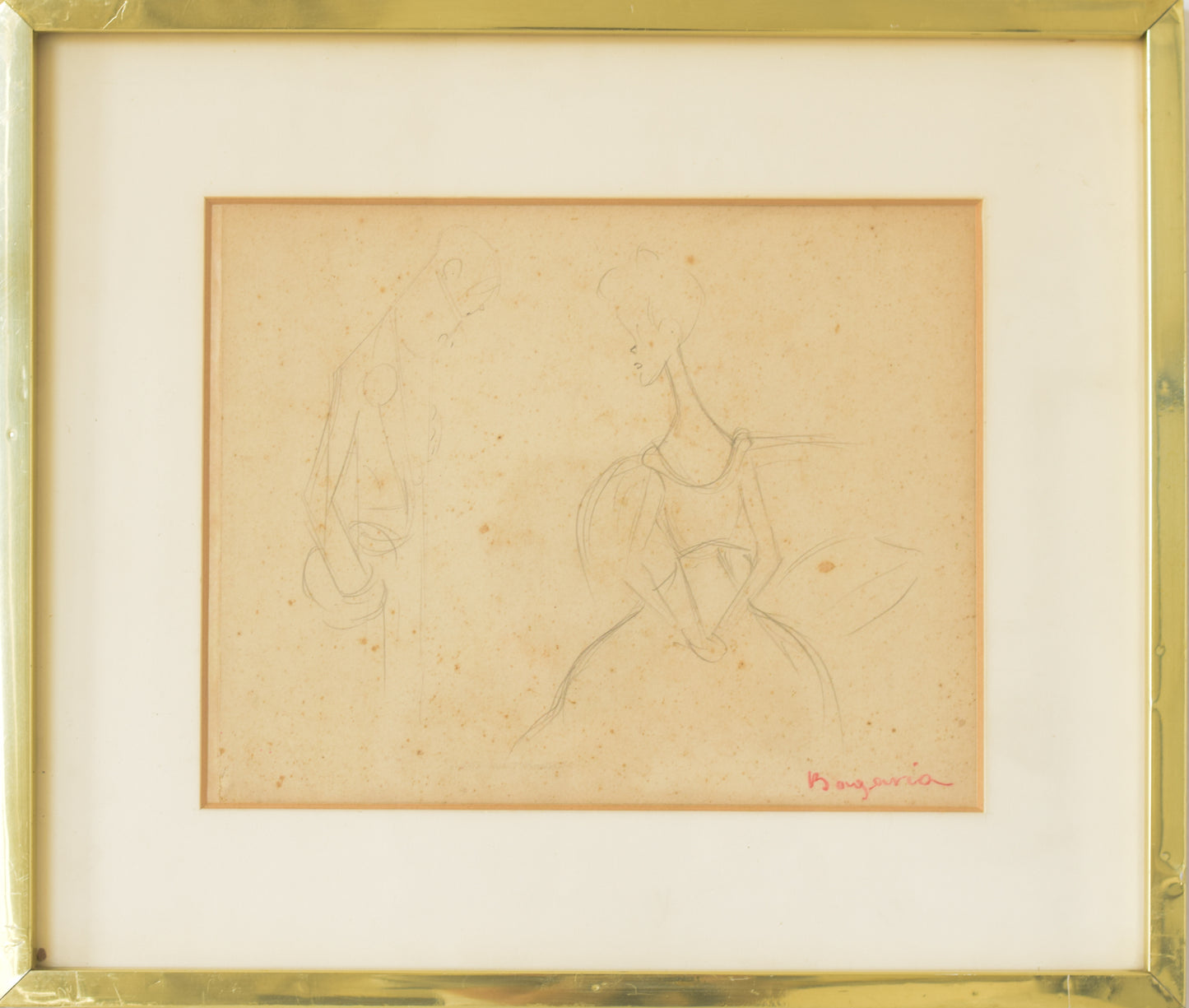 'A Conversation' - Pencil Drawing of Two Figures - Modern Decorative