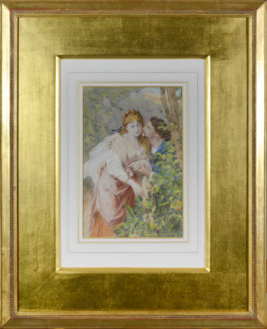 Romantic victorian signed watercolour - Modern Decorative