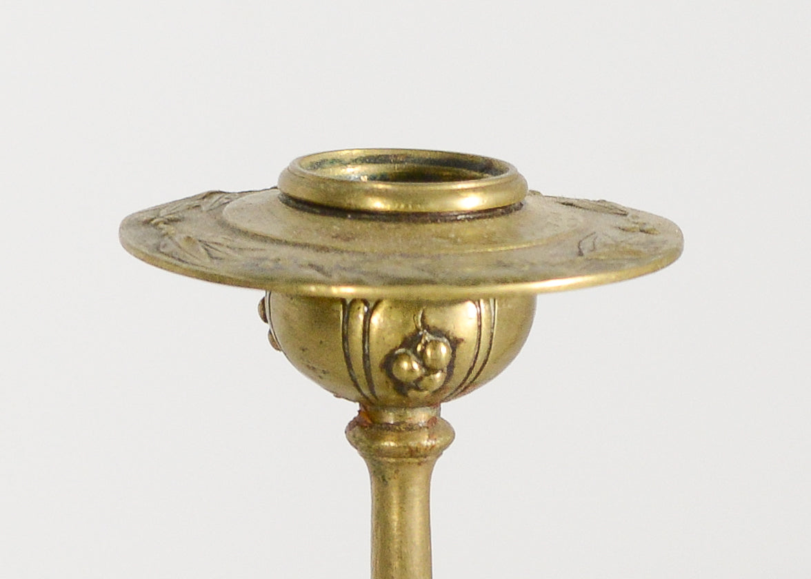 Pair of Gothic Influenced Art Nouveau Brass Candlesticks - Modern Decorative
