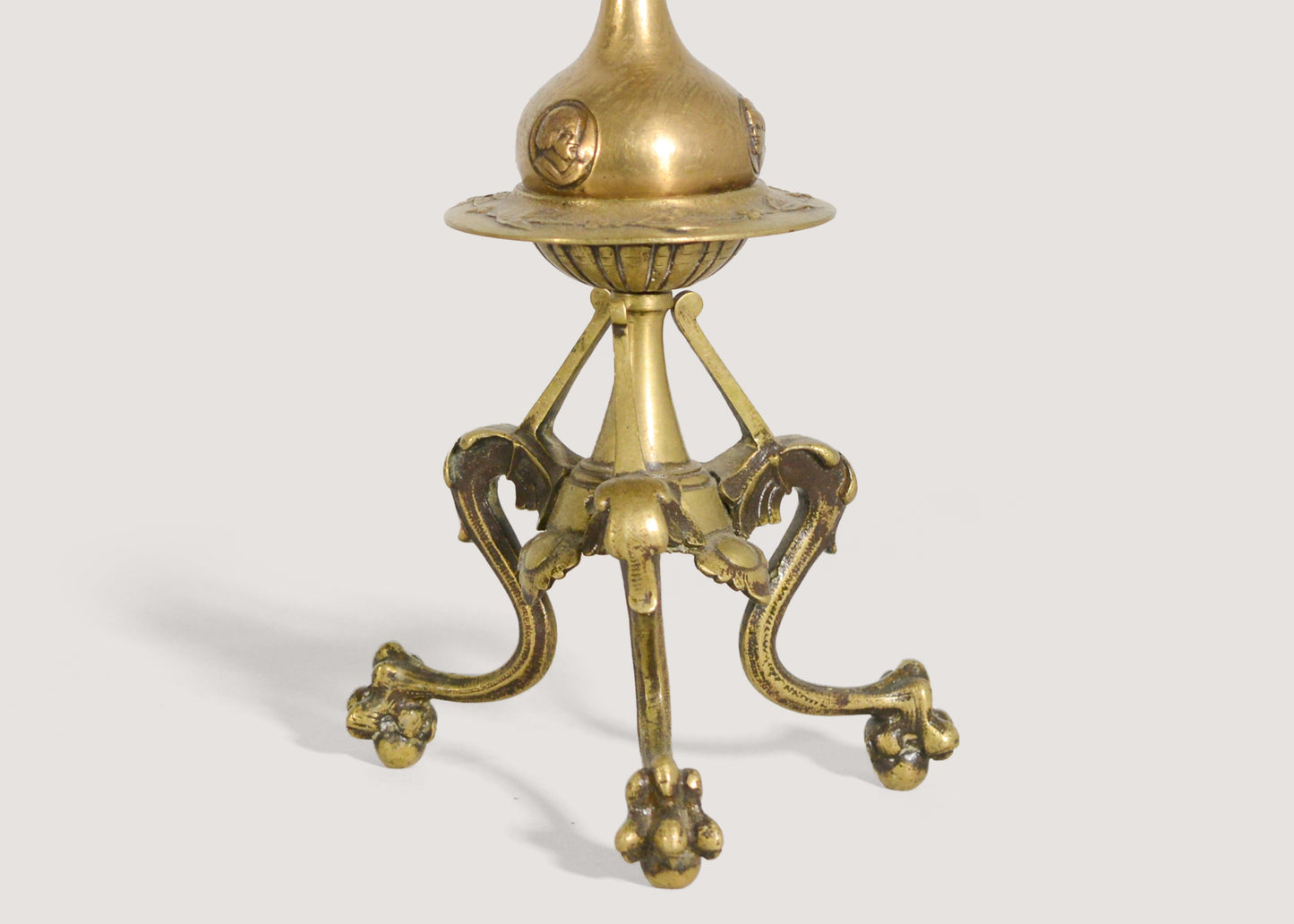 Pair of Gothic Influenced Art Nouveau Brass Candlesticks