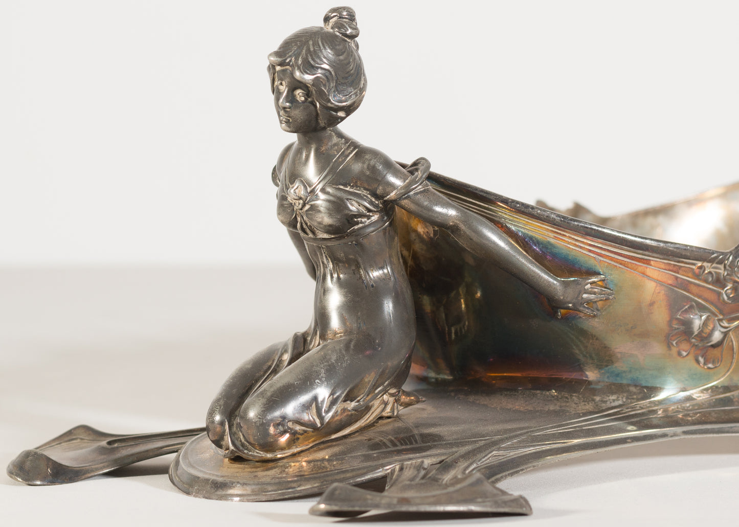 Art Nouveau Pewter Centerpiece with Elegant Female Figures