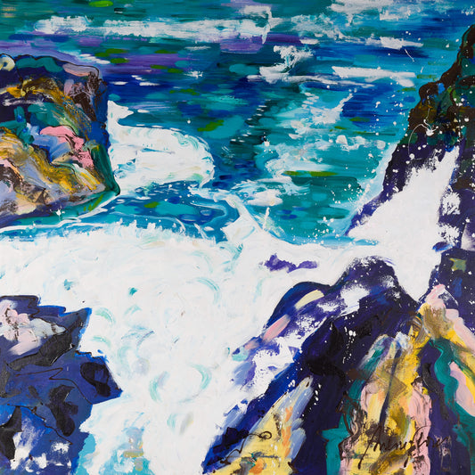 Vibrant Expressive Seascape: Large Framed Study on Canvas - Antoni Ferrer Palero - Modern Decorative