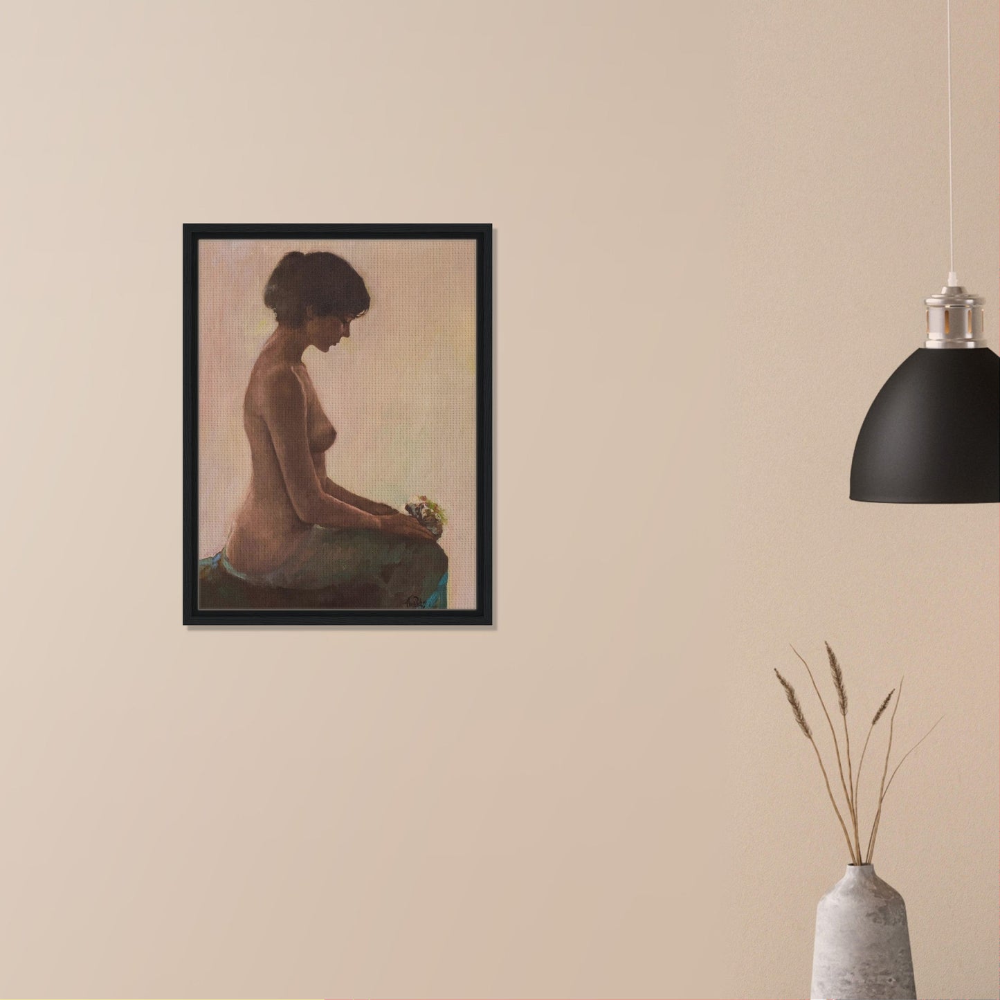 Female Nude Study with Bouquet of Flowers - Modern Decorative
