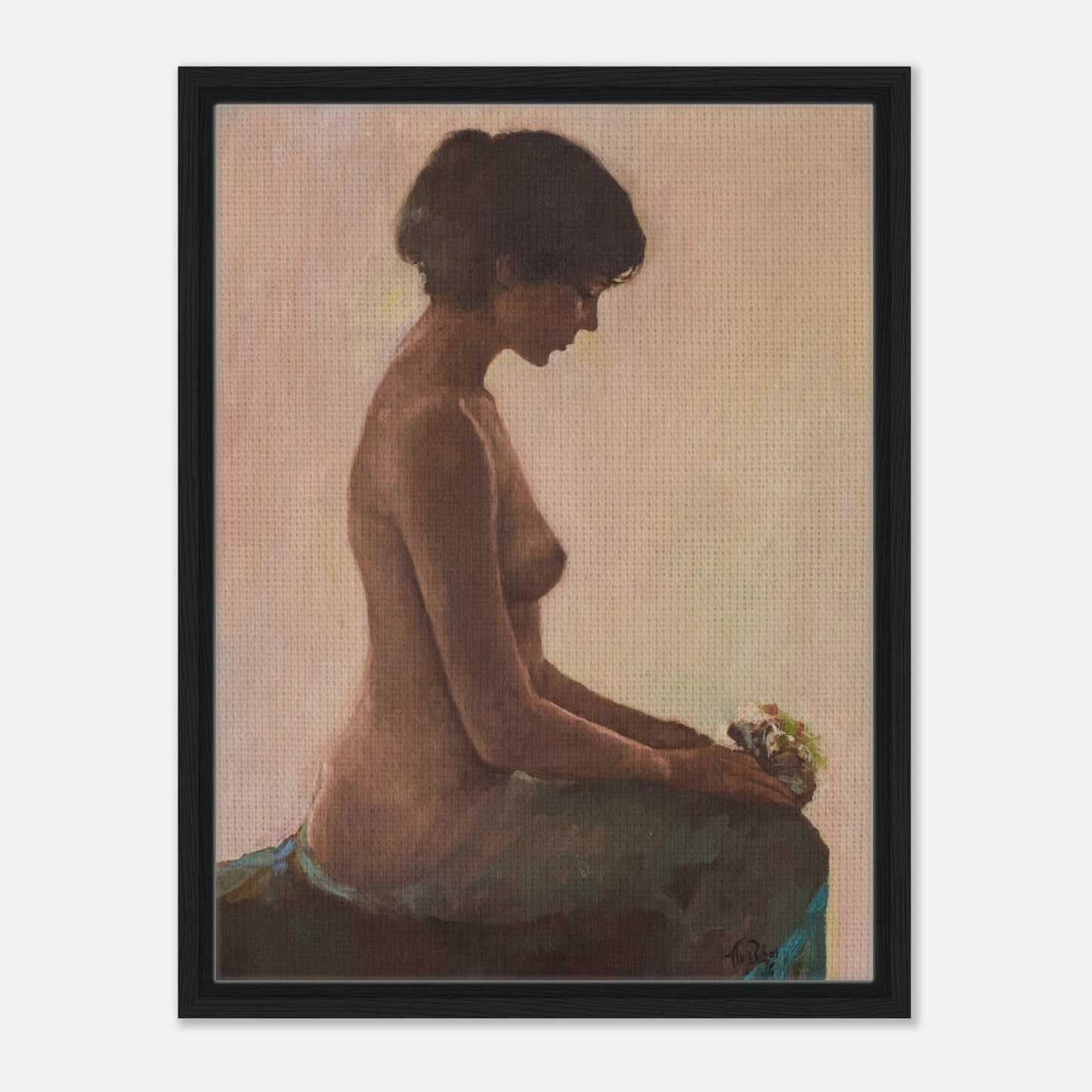 Female Nude Study with Bouquet of Flowers - Modern Decorative