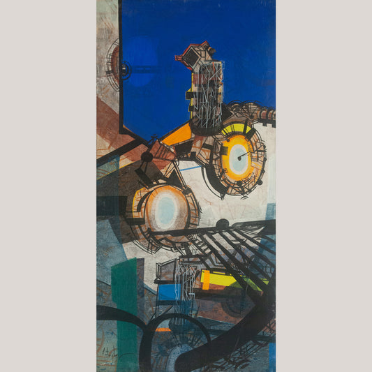 Industrial Geometric Abstraction – Signed - Oil On Fine Canvas