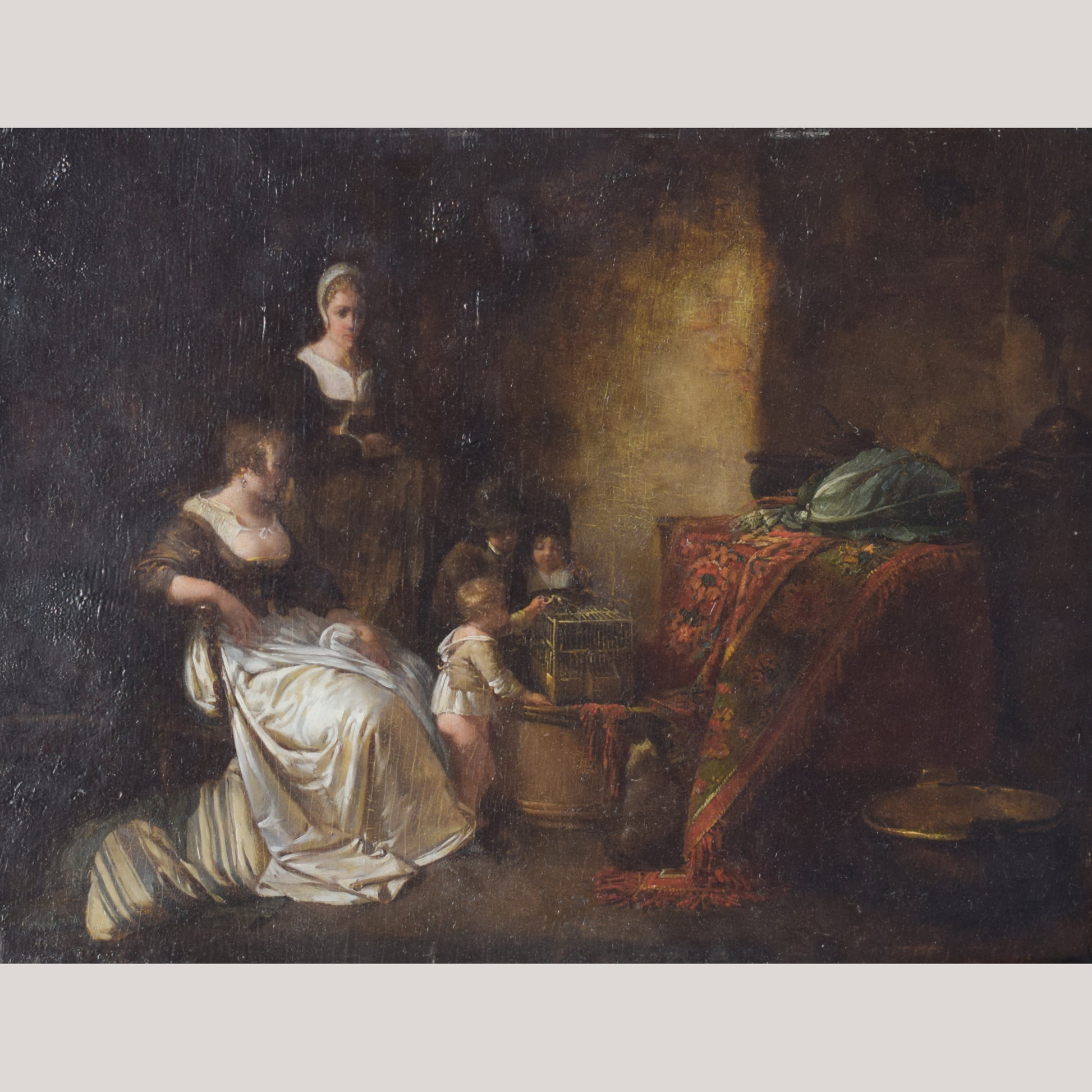 18th Century Domestic Scene - Oil on panel - Modern Decorative